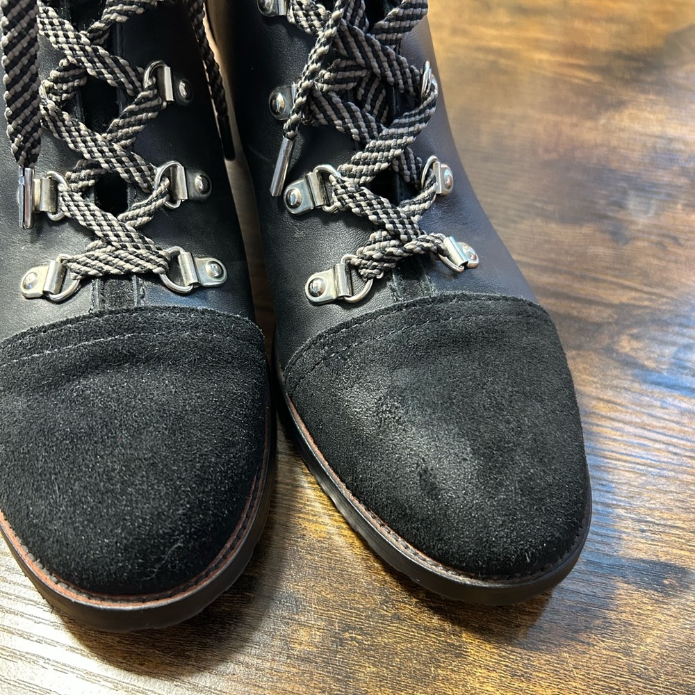 Sam Edelman Manchester Boots Black Wool Details Women’s 9.5 Lace Up Block Heel - Picture 7 of 8